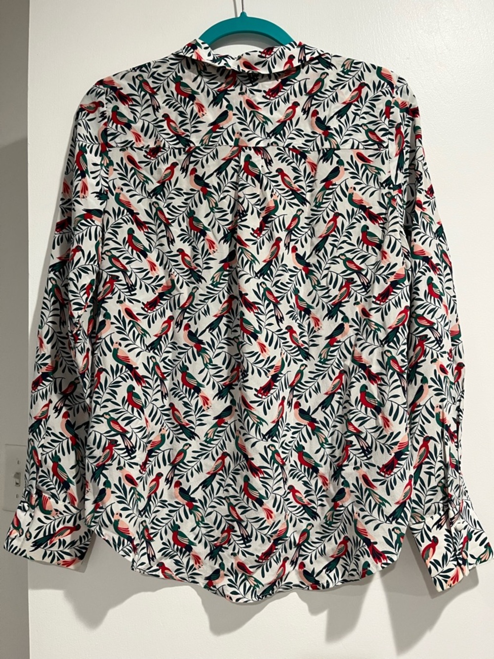 Boden Tabitha 100% Silk White Blouse with Red & Green Bird Print - Picture 10 of 16